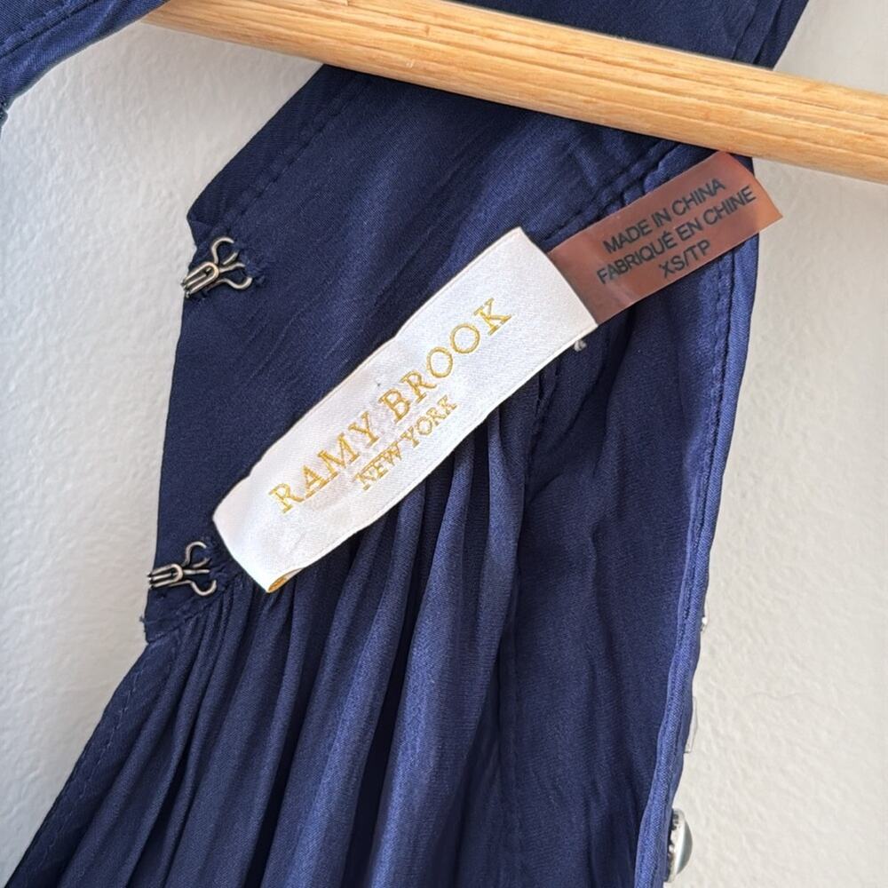 Ramy Brook Studded Autumn Navy Midi Dress XS Wedding Guest Coquette Girl - Picture 5 of 6